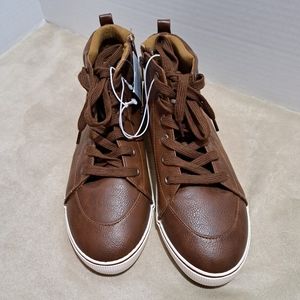 Cat & Jack kids sneakers zipper laces  tan florian  brown size 6